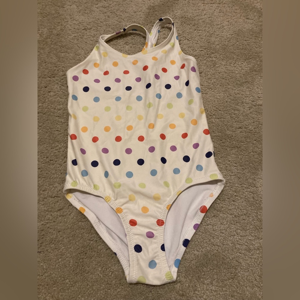 Primary rainbow dot 1 piece bathing suit size 6-7